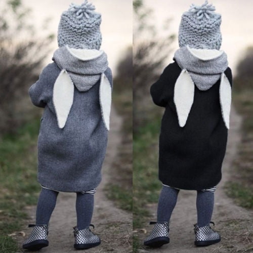 Cute Infant Thick Warm Coats Kids Baby Girls Winter Fleece Coat Rabbit Cotton Hoodies Jacket Bunny Ear Hat Outwear 